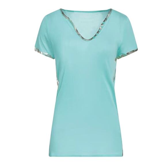 Zadig & Voltaire Tino Turquoise and Silver Foil Tee M - Picture 1 of 7